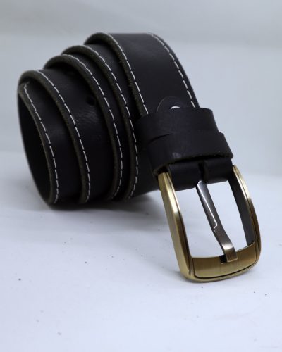Ares Büffelledergürtel, beige mit genähten Kanten, schwarz 4 cm 12024FB